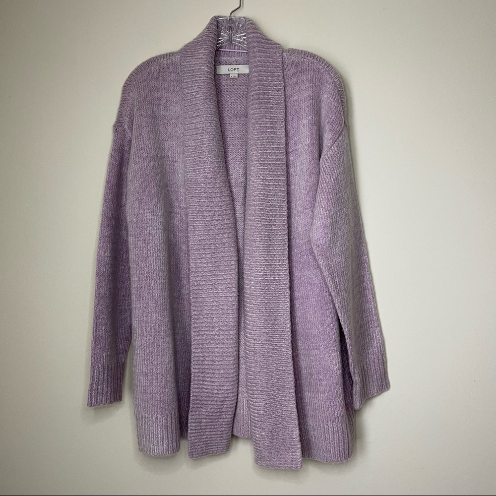 Super soft warm LOFT Lavender Open-Front Knit Cardigan size Med oversized